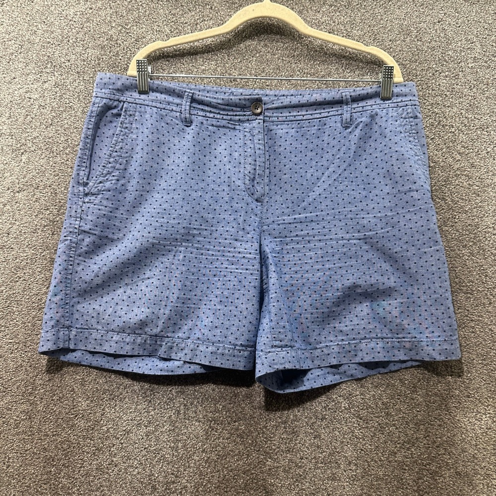 Talbots Womens 14 Blue Polka Dot Girlfriend Chino Shorts Cotton Preppy‎ Coastal
